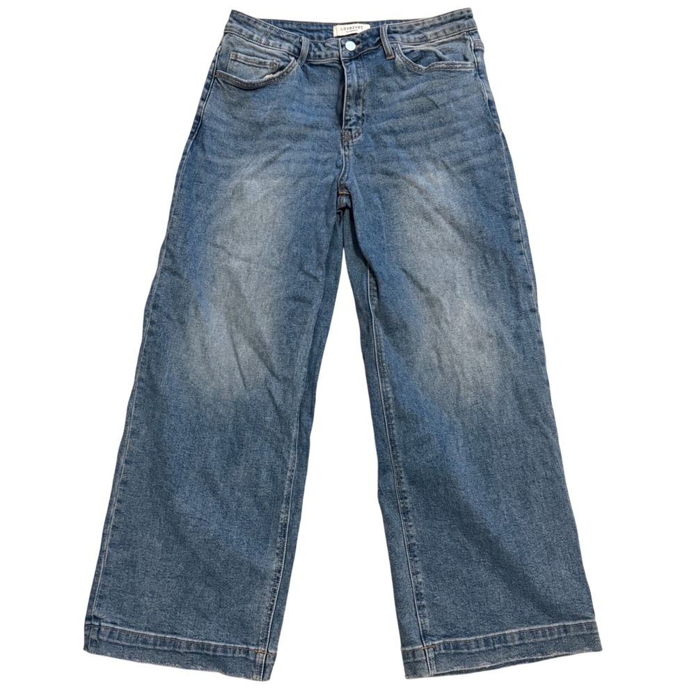 Lovervet by Vervet Wide Leg Jeans Womens 31/13 Blue Excellent Distressed LV1442